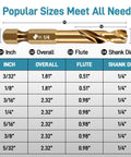 Image showing 7 popular sizes of the Real Deal M35 Cobalt Stubby Drill Bit Set With 1/4 Inch Hex Shank for various applications.