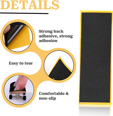 15Pcs Fingerboard Foam Grip Tape Set With Self Adhesive Anti Slip Black 4.33x1.5Inch Mini Skateboard Grips adhesive details