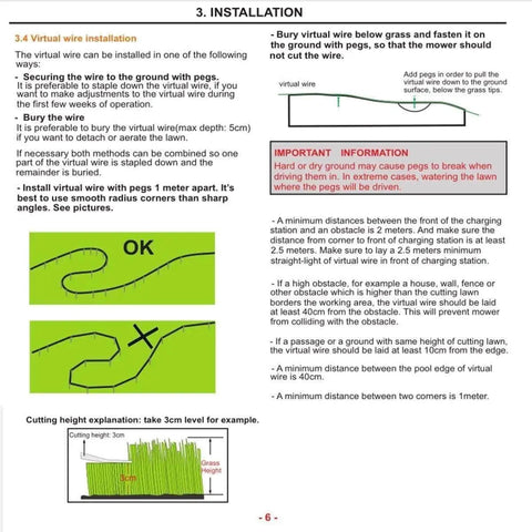 Diagram showing installation instructions for Smart Robot Lawn Mower With App Control And Auto Recharge, WiFi Connected.