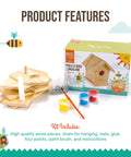 Build A Birdhouse Bungalow DIY Kit For Kids With Seven Wooden Pieces Paints Glue Brush And Hanging Chain box with contents