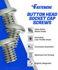 Road Ready 18 8 Stainless Steel Button Head Socket Cap Screws 6 32 X 1/2 Inch Full Thread 50 Pack displayed with rounded heads and full thread.