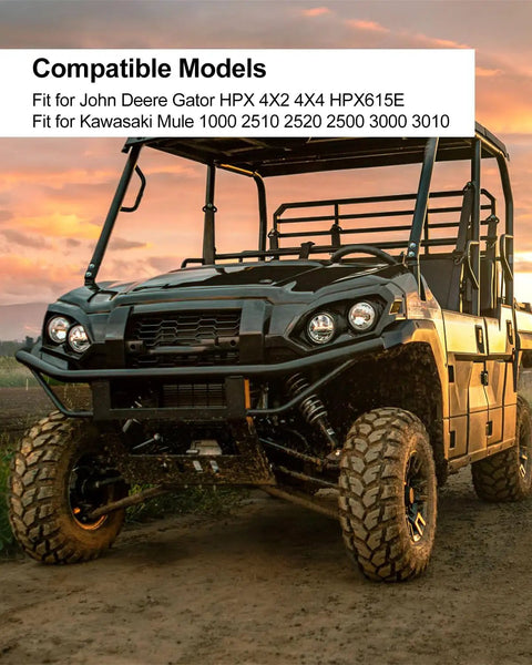 Front view of utility vehicle compatible with Heavy Duty Ignition Module CDI Box Replacement For John Deere Gator and Kawasaki Mule