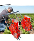 Two Row Hand Push Seeder For Garden Use No Fuss Dual Row Seeding Machine Planter with Eight Seed Plates and Twelve Holes in field