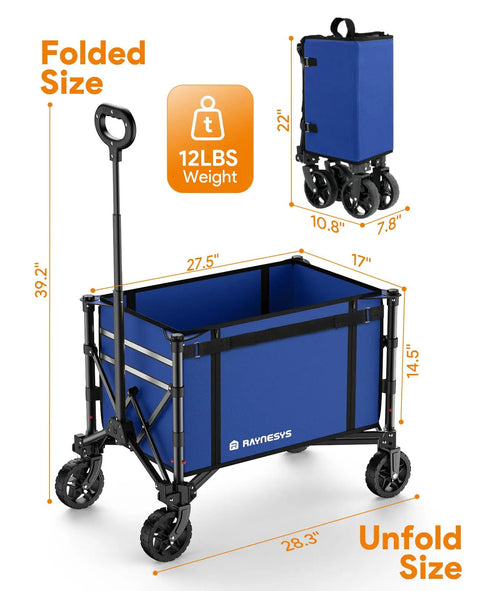 Indigo Collapsible Wagon Cart With Wheels 220 Lb Capacity Foldable Grocery Shopping Cart 120L Utility Wagon dimensions