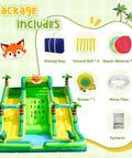 17 Foot Inflatable Water Slide With Built In Pool Climbing Wall And Water Spray Wet And Dry Dual Use Backyard Water Park Gear For Family Fun Epic Summer Party Splash Easy Setup And Compact Storage package contents, including blower, storage bag, ground nails, repair kits, and water pipe.