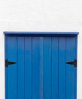 Beefy Outdoor Wood Gate Hinge Set Heavy Duty Metal Extended Slotted Bearing Gate Hinge with Screws Black Finish on Blue Door