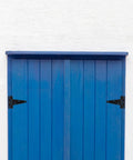 Heavy Duty Extended T Shape Gate Hinges With Slotted Bearing for outdoor gates on blue door, black 4-inch iron hinges