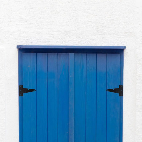 Heavy Duty Extended T Shape Gate Hinges With Slotted Bearing for outdoor gates on blue door, black 4-inch iron hinges