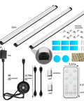 Image of Plug In Under Cabinet LED Light Bar With Motion Sensor, Dimmable, Remote And No Wiring, showing components and accessories.