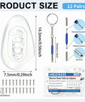 Hella Comfy Universal Silicone Nose Pads For Glasses 12 Pairs With Anti Slip Air Cushions And Micro Screwdriver Kit showing size and screws.
