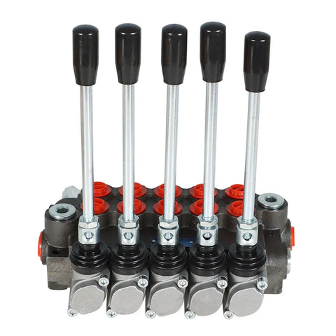 Front view of Five Spool Adjustable Hydraulic Directional Control Valve Monoblock For Tractor Loader 13 GPM 3600 PSI Cast Iron