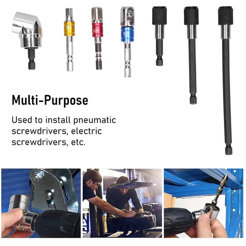 Grab This Awesome 7-Piece Socket Adapter Kit With Colorful Hex Shank Extensions For Easy Drilling And Screwdriver Work That Fits 1/2 Inch 3/8 And 1/4 Sizes Perfectly For Pro Tools Or Weekend DIY Projects Anytime. 7-piece chrome vanadium steel socket adapter kit, 1/2 3/8 1/4 drive hex shank