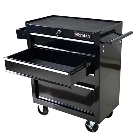 Four Drawer Tool Cart With Wheels Lockable Removable Cabinet Storage Organizer For Mechanics Garage And Workshop Durable Steel Trolley With Ball Bearing Drawers For Smooth Opening