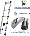 Ultra Lightweight 6.6 ft Aluminum Telescoping Ladder, non-slip mat detail, extension position, safety warning.