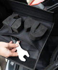 Tool pocket of Flipstand Compact Bike Stand With Tool Storage, Saddle Protector And Handlebar Stabilizers For All Bike Types.