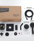 Matte Black High Pressure Shower System With Six Setting Rain Shower Head And Handheld Combo Including Pressure Balance Valve And Trim Kit for Steady Temperature Control And Awesome Bath Time Vibes, disassembled view