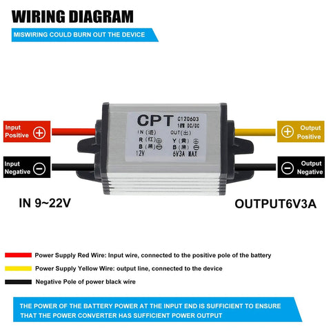 Wiring diagram for 3 Pack Buck Converter 12V To 6V DC Step Down Regulator For Cars Trucks Boats Beefy Aluminum Shell Waterproof Power Supply Module 3A 18W Built For Automotive And Marine Use With Low Heat Output