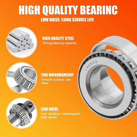 Trailer hub bearing kit for 1-inch spindle with L44643/L44610 bearings, grease seal, cotter pin