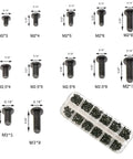 Top Shelf 240 Piece Laptop Screws Kit, M2 M2.5 M3 Notebook Replacement Fasteners, various sizes displayed, black steel material.