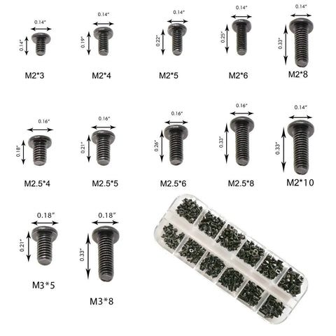 Top Shelf 240 Piece Laptop Screws Kit, M2 M2.5 M3 Notebook Replacement Fasteners, various sizes displayed, black steel material.