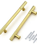 Front view of 12 Pack 5 Inch Gold Cabinet Pulls Solid Aluminum Construction Fade Resistant Finish Durable Drawer Handles with screws