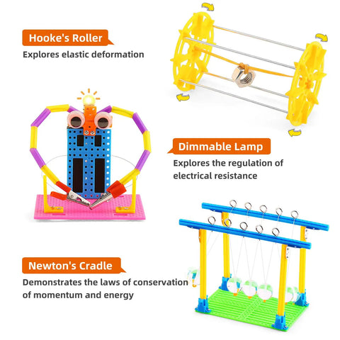 Hands On Five Model STEM Science Kit For Kids Ages 6 7 8 9 10 11 12 Featuring Telegraph Newtons Cradle Sun Earth Moon Orbit Model And More Educational Engineering Toys For Boys And Girls with Hooke's Roller and Newton's Cradle.