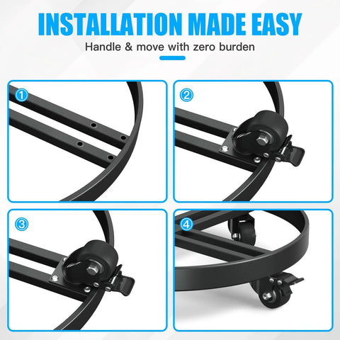 LLNYFL 55-gallon drum dolly with anti-rollover frame, four swivel casters and two brakes, black.