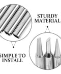 Top Tier Copper Soldering Iron Tips 5 Pack, showing various sizes and sturdy material for simple installation and durability.