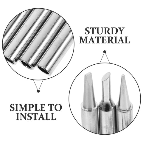 Top Tier Copper Soldering Iron Tips 5 Pack, showing various sizes and sturdy material for simple installation and durability.