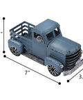 Blue Metal Pickup Truck Decor For Farmhouse Tables, Vintage Small Car Ornament With Flowers And Tree, 7x3.1x2.7 in