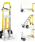 4 in 1 Folding Hand Truck and Dolly Cart Built Tough With Retractable Handle and 4 Rubber Wheels 1000 Lb Capacity In 4 Wheel Or 2 Wheel Modes Collapsible Utility Cart For Home Office Warehouse Silver, folded