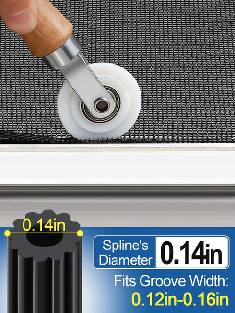 Demonstration of Three In One Screen Repair Kit With Roller And Spline Removal Hook For Fast Window Screen Repair Includes 0.14 Inch Spline.