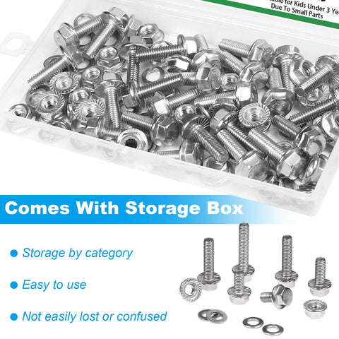 M6 Flanged Hex Head Bolts Kit, 20mm Length, 304 Stainless Steel Hardware Set with Nuts and Washers in Storage Box