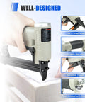 Hand using Pneumatic Continuous Firing Upholstery Stapler 22 Gauge 71 Series Crown Staple Gun with metal construction