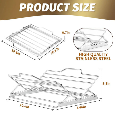 Adjustable Chicken Roasting Rack With Nonstick Coating, Stainless Steel Folding V Shape Stand dimensions and details