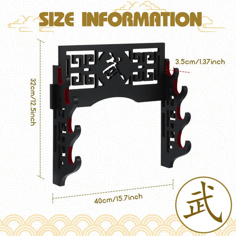 Katana Holder Wall Mount Sword Stand For Samurai And Wakizashi Display 4 tier black rack hanger with felt protection, size details
