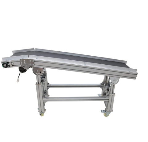 PVC Belt Inclined Conveyor System 59 Inch Long By 11.8 Inch Wide Electric Ramp Conveyor With Flat And Oblique Type Black Belt 110V