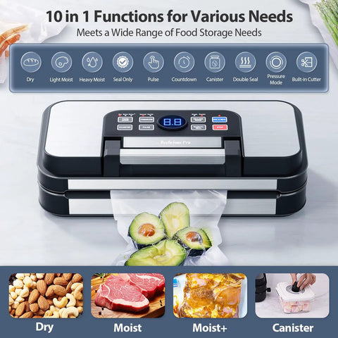 95KPa Dual Pump Vacuum Sealer With Double Heat Seal For Dry And Moist Food, machine on counter sealing avocado