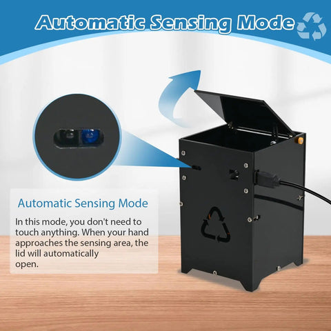 DIY Trash Can Soldering Practice Kit With Through Hole Build And Hands Free Photoelectric Effect Automatic Sensor Model, open lid view