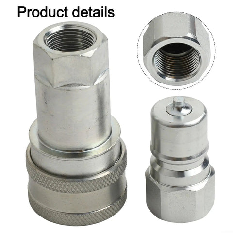 Hydraulic Coupler Set G 3 8 Female Pipe Fitting Carbon Steel High Pressure Sealing Auto Close Prevents Leaks Rustproof Thickened Steel For Harsh Environments Heavy Duty Performance Guaranteed For Pros Need Reliable Gear Every Single Day Without Fail. close-up threaded female coupler