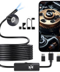 HD Endoscope Camera With Light 1920P Borescope, 7.9mm Slim Probe, connected to smartphone displaying gears