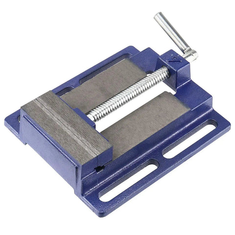 2 Pack 4 Inch Light Duty Drill Press Vise Blue Forged Iron Low Profile Bench Vise Clamp For Woodworking And Metalworking Rock Solid Grip For A Tight Hold On Drill Press Tables And Workbenches, angled view