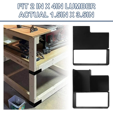 Four Pack Heavy Duty Three Way Right Angle Workbench Brackets For 2x4 Wood Actual 1.5 By 3.5 Inches DIY Custom Work Table Support Kit With Screws For Sturdy Builds And Quick Setups