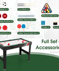 49 Inch 4 In 1 Combo Game Table Featuring Fast Swap Foosball Slide Hockey Ping Pong And Pool Tops Built For Adult Game Rooms with accessory set.
