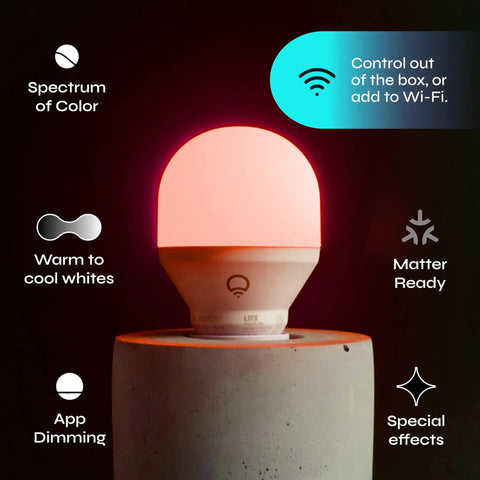 Smart Color Changing Light Bulbs 2 Pack A19 E26 RGB Tunable White 800 Lumens With WiFi Dimming Matter Compatible bulb glowing red