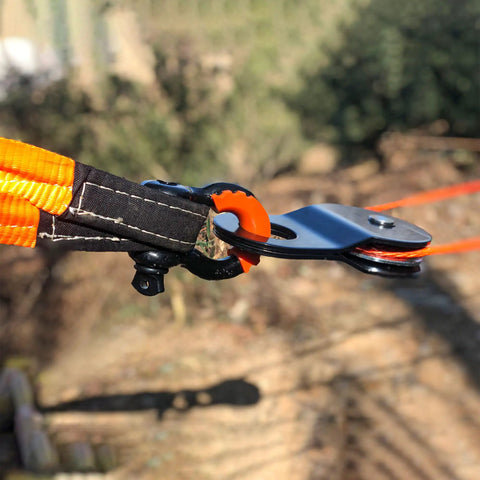 Close-up of 8 Ton Off Road Winch Recovery Snatch Block Pulley Doubles Your Winch Capacity For Tough Trails in use