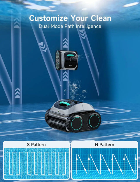 Cordless Robotic Pool Cleaner With No Fuss All-In-One Cleaning For Inground And Above Ground Pools in dual-mode path setup