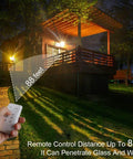 100W Led Solar Flood Lights Outdoor Dusk to Dawn Solar Lights 12000Lm with remote control operating at 88 feet distance.
