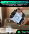 72 Oz Hydrogen Water Pitcher Pro Generator With 3000 PPB SPE PEM Tech pouring water into glass