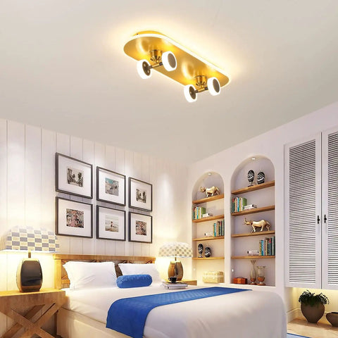 Skateboard LED Ceiling Light Fixture 32W Dimmable With Remote For Kids Room Flush Mount Modern Bedroom Lighting